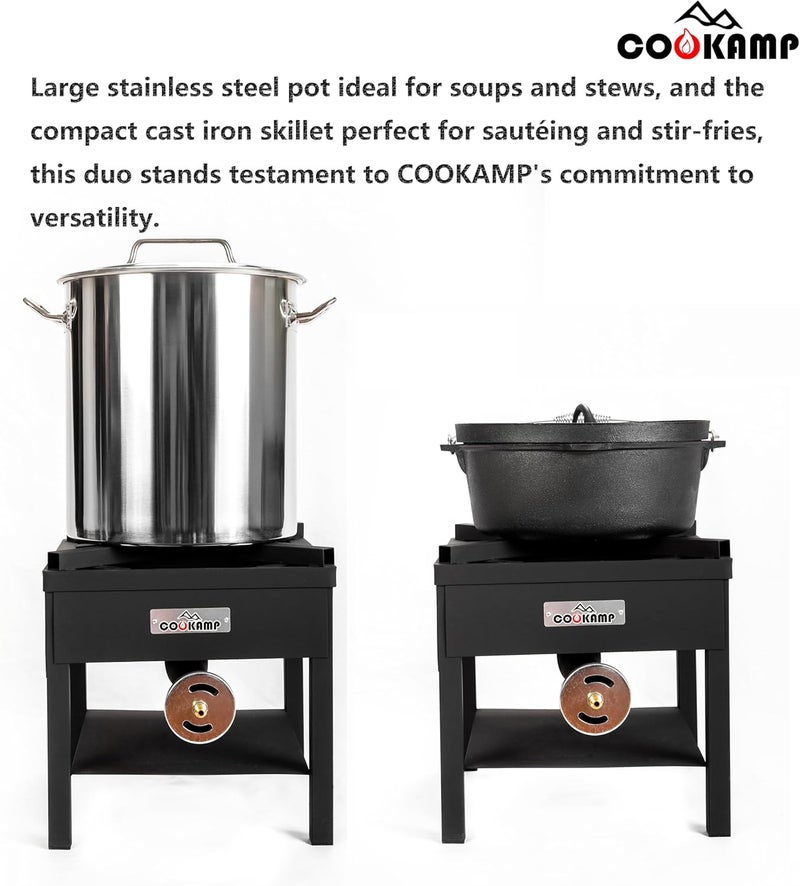 COOKAMP High Pressure Banjo 1-Burner Outdoor Propane Gas Cooker 260000 BTU with 0-30 PSI Adjustable Regulator and Steel Braided Hose For Outdoor Cooking Turkey Fry (BALCK) SA1750 - Image 2